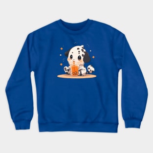 A long-haired dalmatian puppy drinking bubble tea Crewneck Sweatshirt